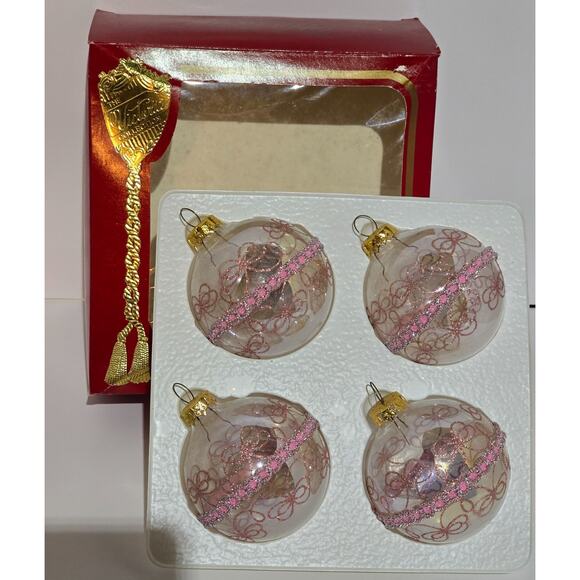 Victoria Collection Glass Pink Glitter Embossed Ornaments 4 Original Boxes (16) - Picture 2 of 9